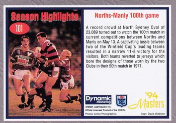 1994 Dynamic NSW Rugby League '94 Masters #101 Norths-Manly 100th game Back